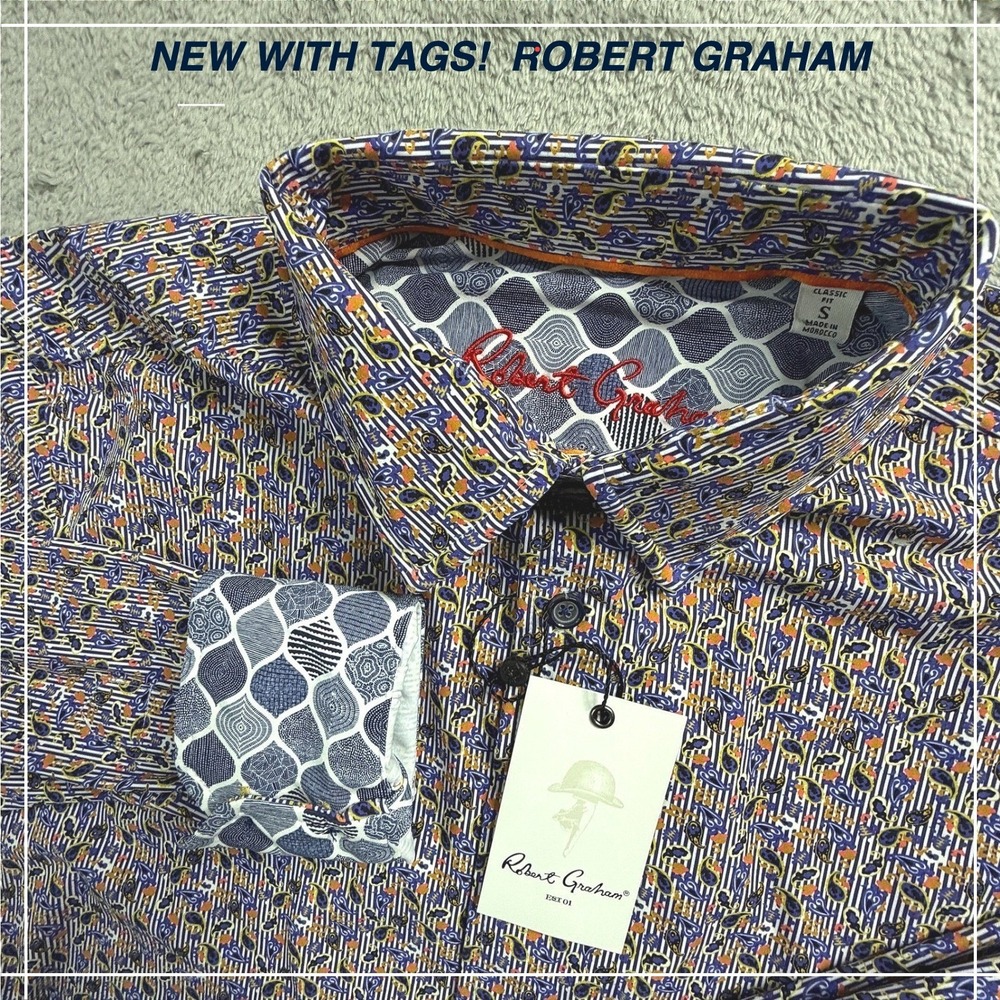 Robert Graham Tiburon Mens Small Classic Fit Paisley Button Down Shirt NWT